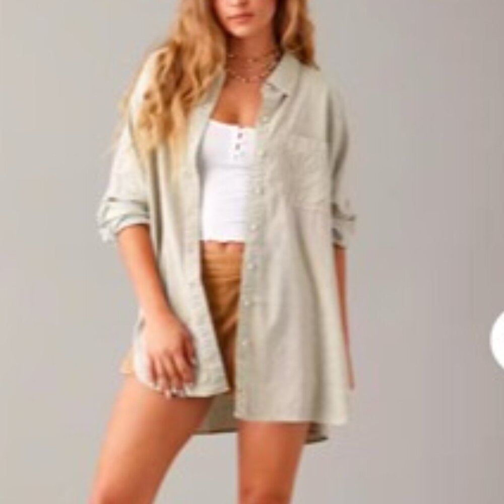 NWT American Eagle Green Striped Oversized Shirt